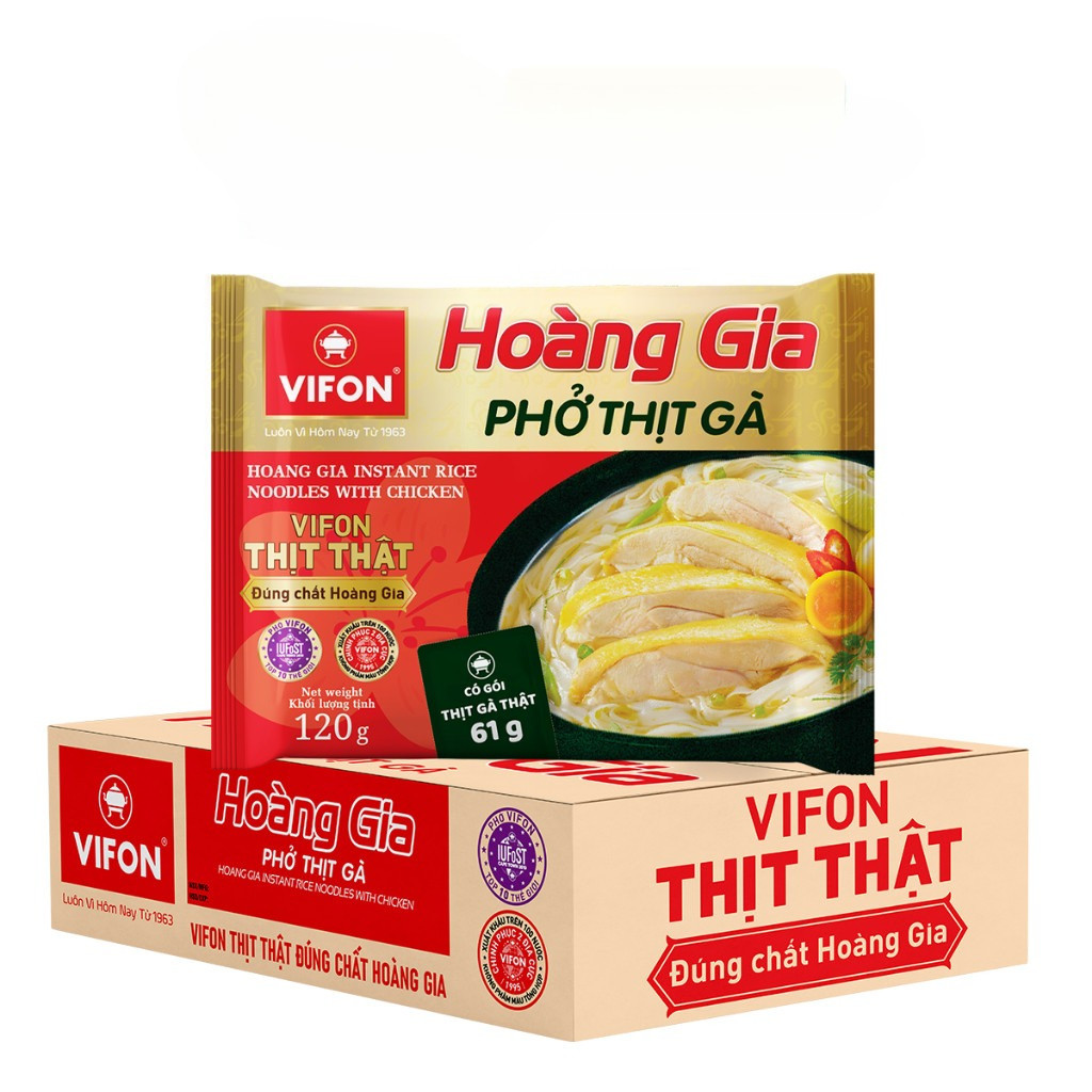 Thùng 18 gói Phở Thịt Gà HOÀNG GIA VIFON có Gói Sốt Thịt 120g / Gói