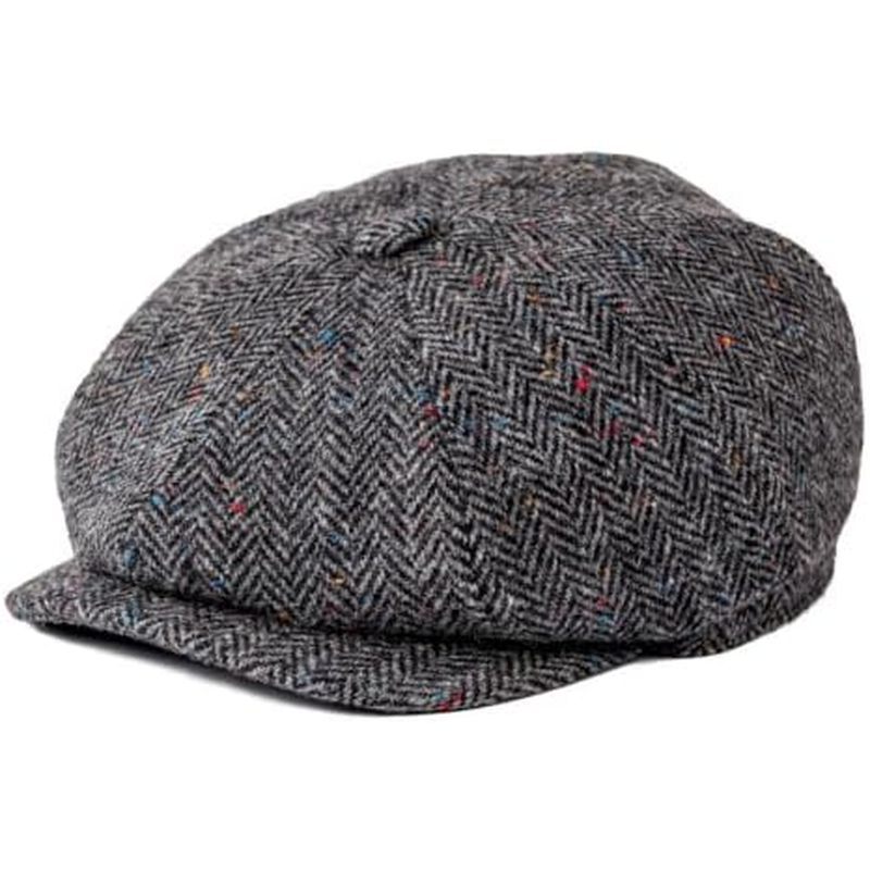 Newsboy Flat Cap Tweed Wool 8 Panel Black Herringbone Newsboy Cap Nam Classic 8-Quarter Style Flat C