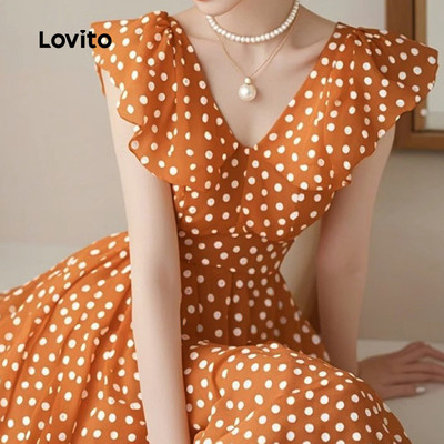 Đầm nữ Lovito Kỳ nghỉ xuân hè xếp nếp L146ED042