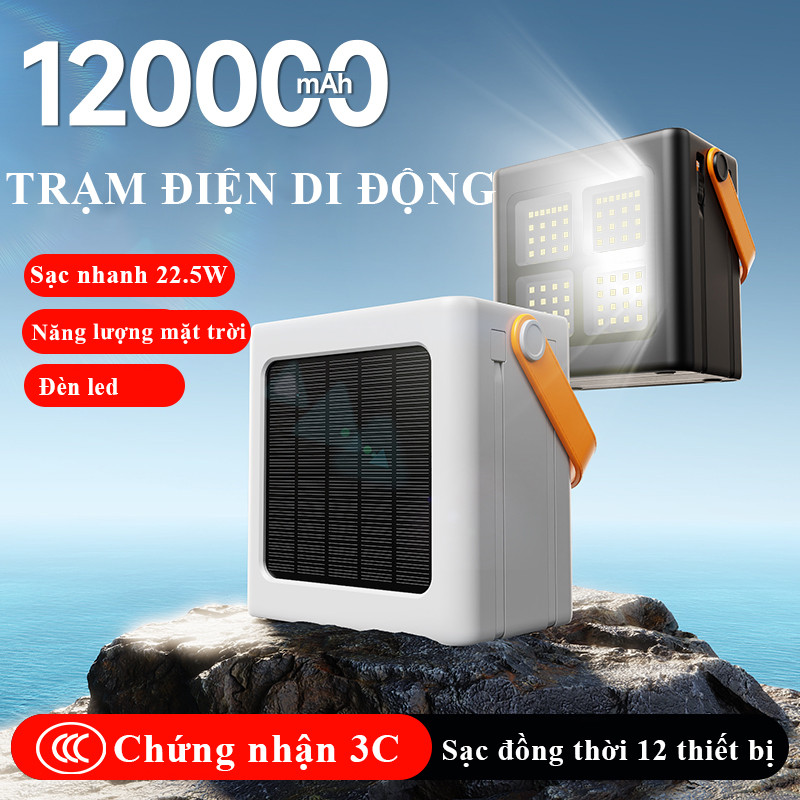 Sạc Dự Phòng PD22.5W 120000mAh Màn Hình LED Dây Sạc Tích Hợp Sạc Nhanh Type-C Lightning USB