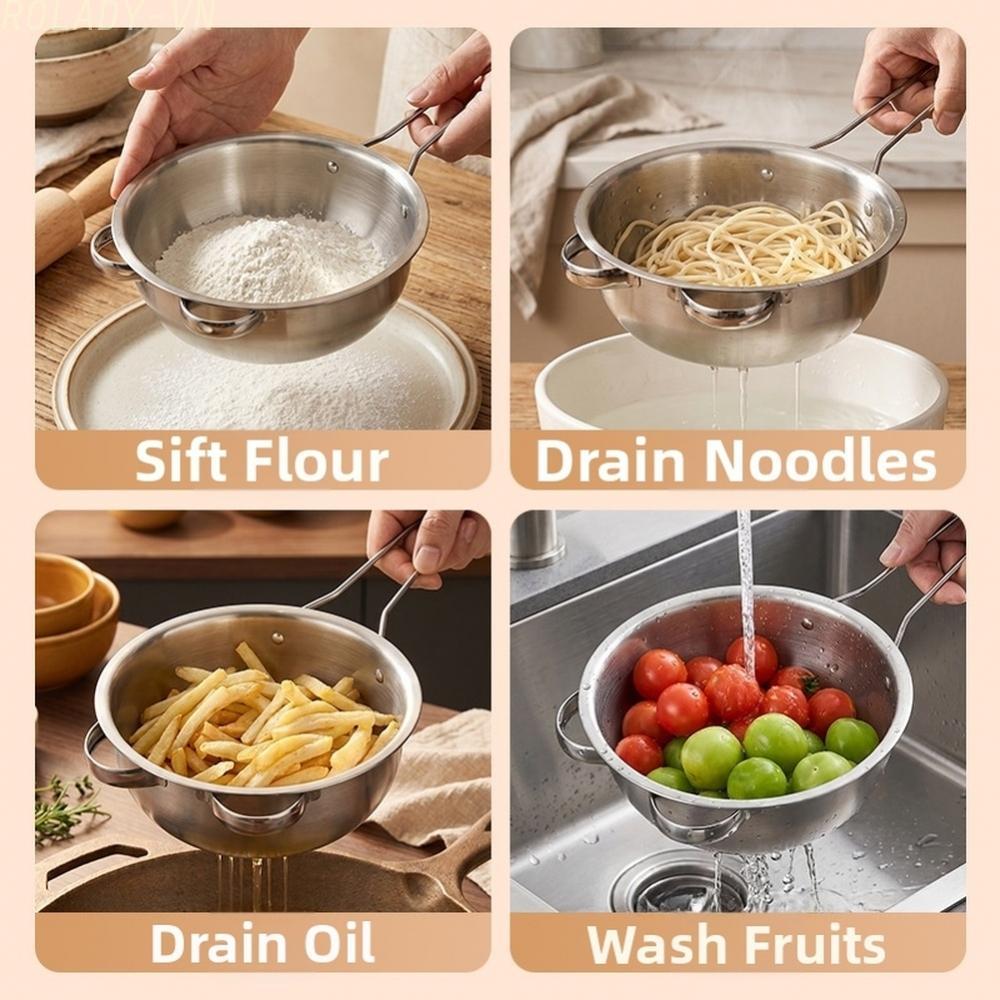 #ROYALLADY#Stainless Steel Rice Strainer Basket with Comfort Handle for Fruits Grains Flour