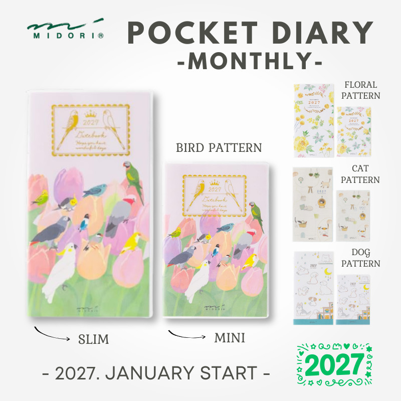 Midori Pocket Diary 2027 Monthly Slim / Mini size Journal (Starts January 2027)