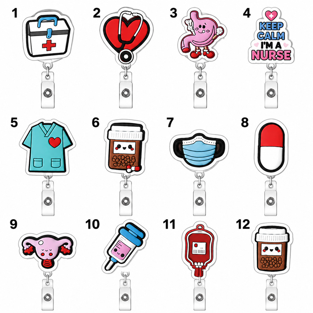 10Pcs Cute Cartoon Silicone Retractable Hospital Nurse Badge Holder Reel Creative ID Card Holder Key