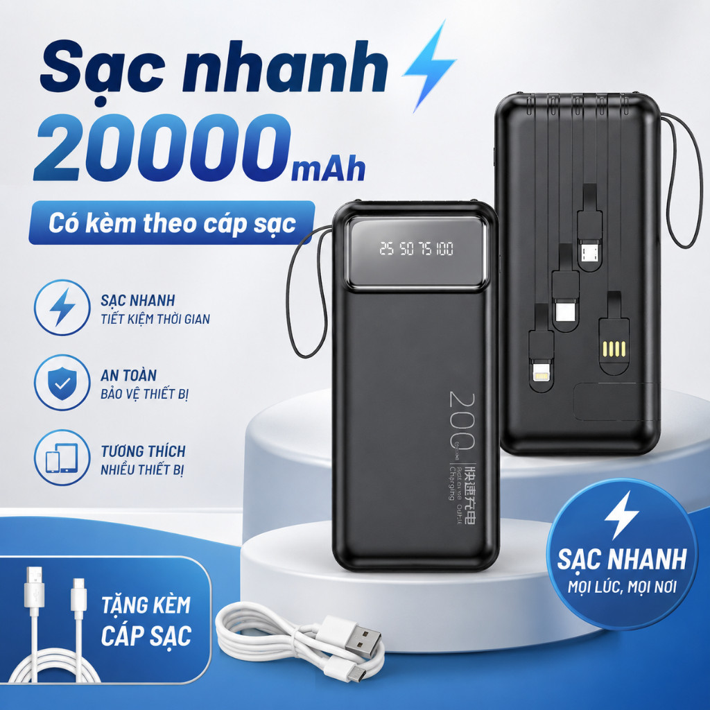 Sạc dự phòng YM489 dung lượng 20000mah hỗ trợ sạc nhanh nhiều dòng thiết bị