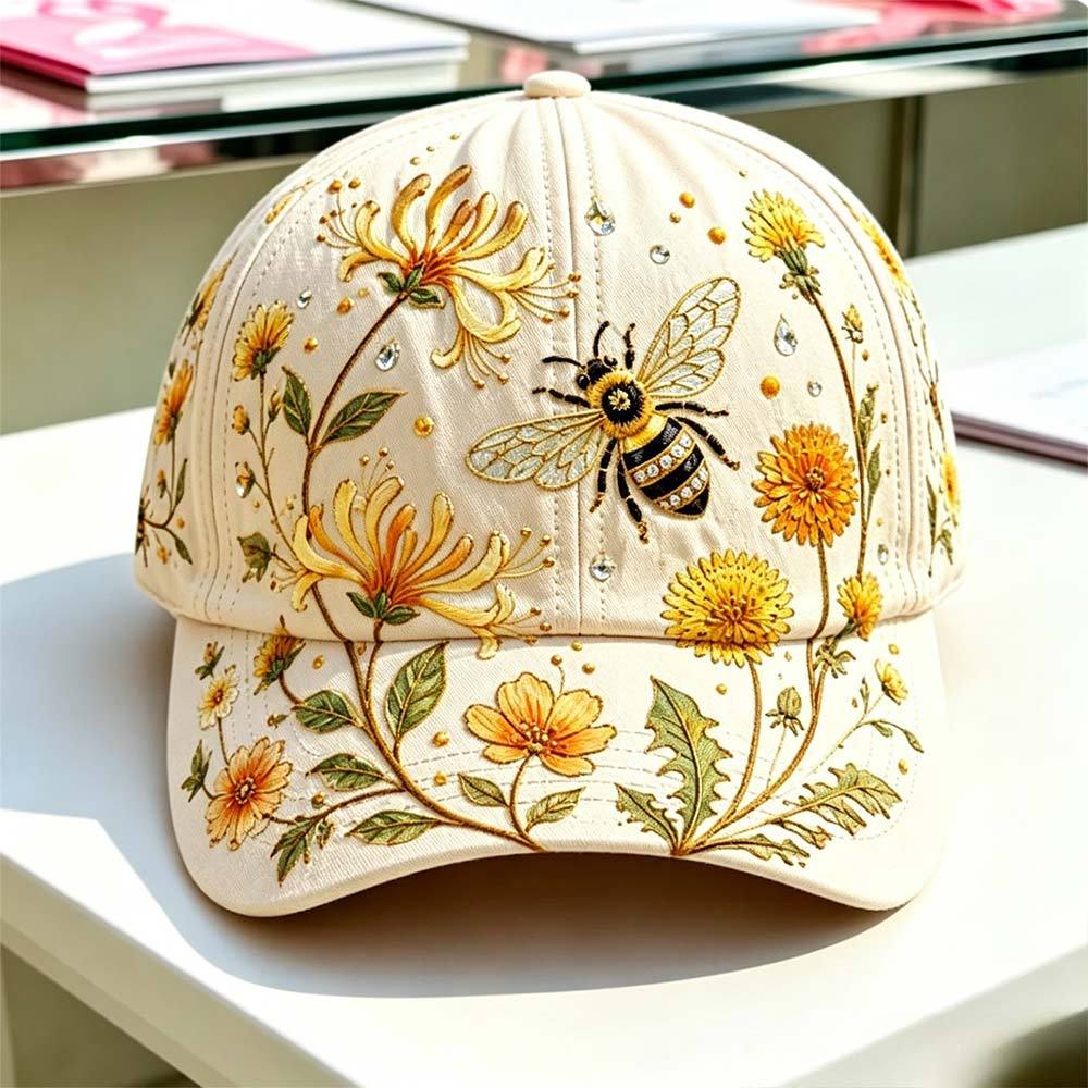 Cottagecore Garden Limited Edition Hat Botanical Bee Bloom Embroidered Adjustable Cap for Ladies Out
