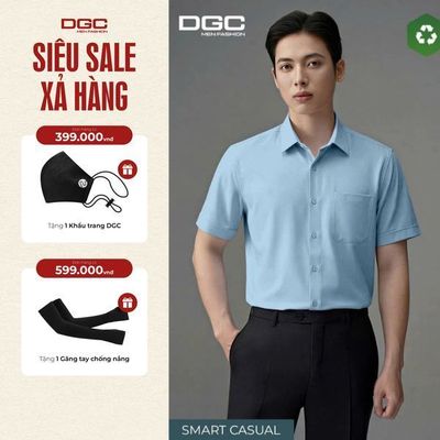 Áo sơ mi ngắn tay DGC Dáng suông vạt bằng Vải bạc hà cao cấp làm mát tự nhiên - SASNBF116M