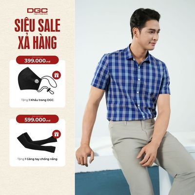 Áo Sơ Mi Ngắn Tay DGC Dáng Ôm Slim Fit, Thiết Kế Kẻ Caro Hiện Đại, Chất Vải Thoáng Mát - SASNBC37M