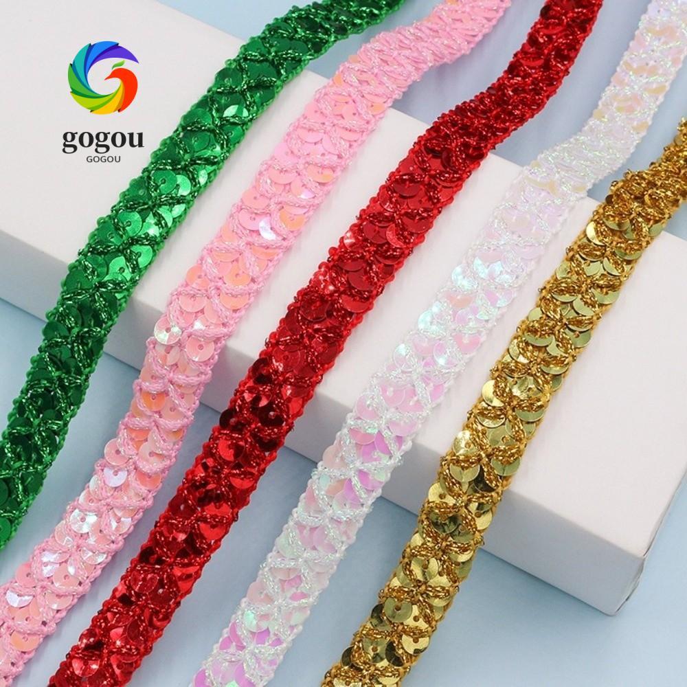GOGOU Sequin Trim Ribbon, Băng ren sequin rộng 1,5cm kim loại, trang trí dài 10 mét kết cấu lấp lánh