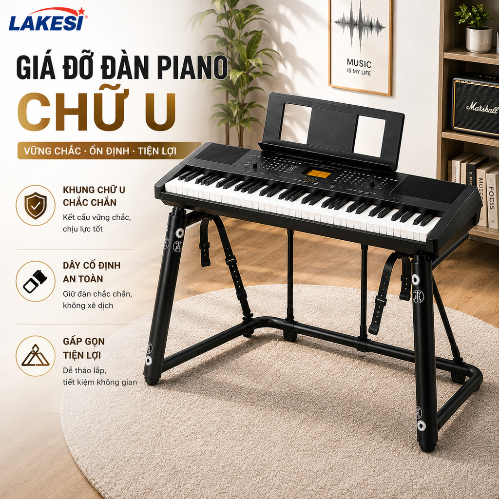 Chân Đỡ Đàn Piano Organ Keyboard Gấp Gọn Chữ U Khung Chắc Chắn Điều Chỉnh Linh Hoạt Cho Đàn 61-88 Ph