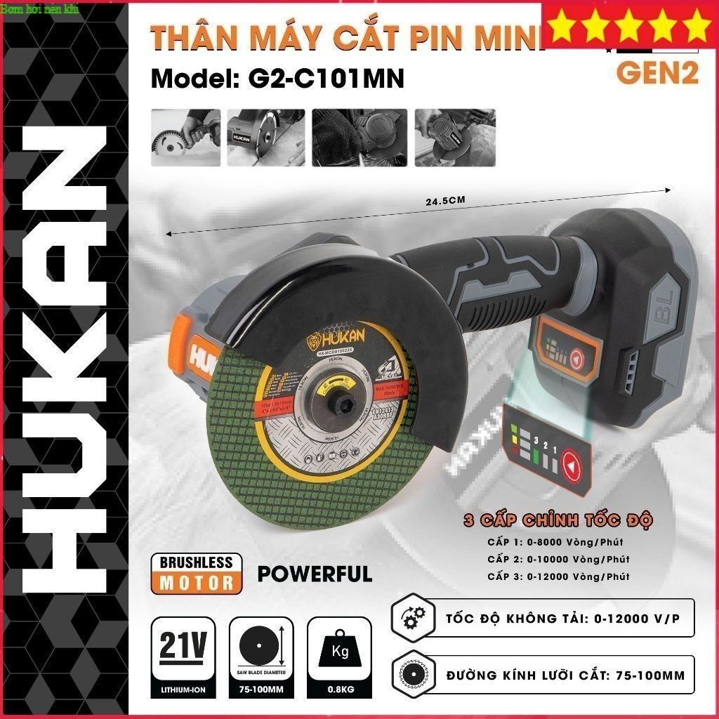 Máy Cắt Pin Mini HUKAN G2-C101MN, Không Chổi Than, 3 Cấp Tốc, 12000 Vòng/Phút,  Hukan Nén Khí HUKAN