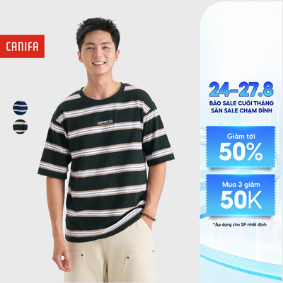 Áo phông nam CANIFA kẻ ngang in hình 8TS26S014