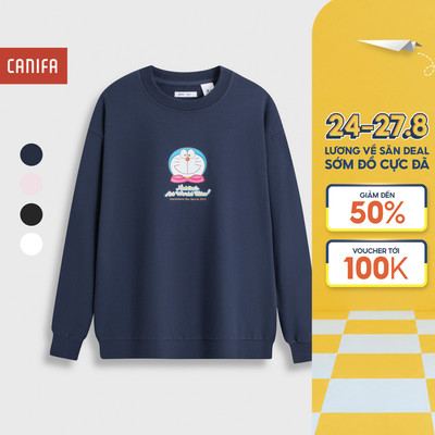 Áo nỉ unisex người lớn CANIFA dài tay cổ tròn hình in Doraemon 5TW25W006