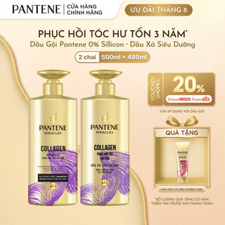 [LIVE] Combo Dầu Gội & Dầu Xả PANTENE MIRACLES 0% Silicone Bổ Sung Dưỡng Chất Phục Hồi Hư Tổn Collagen - 500ML + 480ML