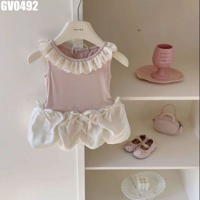 Váy bé gái MINTSCLOSET cổ bèo ren chân phồng cánh hoa hai màu pastel GV0492