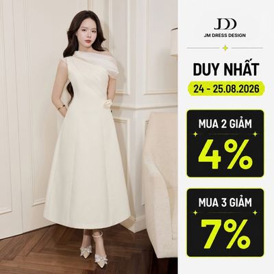 Đầm Đổ Phối Tơ Bung Ngực 1F18.2509K. Đầm Dài Midi Cổ Lệch One Shoulder Hoa 3D Dự Tiệc Sang Trọng Thiết Kế Bởi JM Dress
