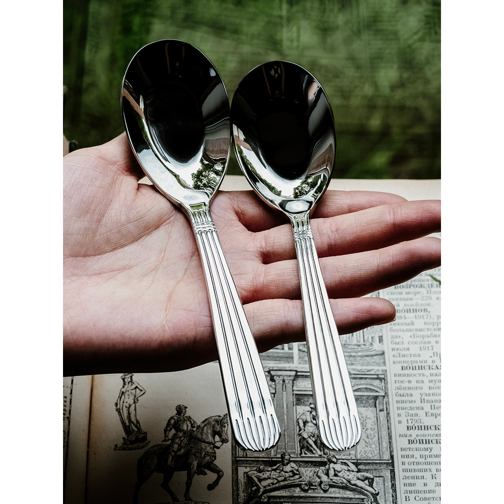 Đàn Organ Inox 304 Xếp Ly Nổi Dày / Thìa Wonton Phong Cách Cũ / Thìa Canh Phẳng Retro