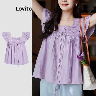 Áo kiểu nữ Lovito Kỳ nghỉ xếp nếp màu trơn phong cách L121MD622