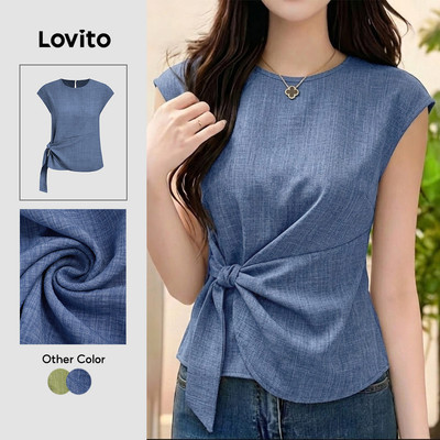(New Arrival) Lovito Áo sơ mi thanh lịch nhún bèo màu kaki phong cách Xuân/Hè cho nữ L196LD487