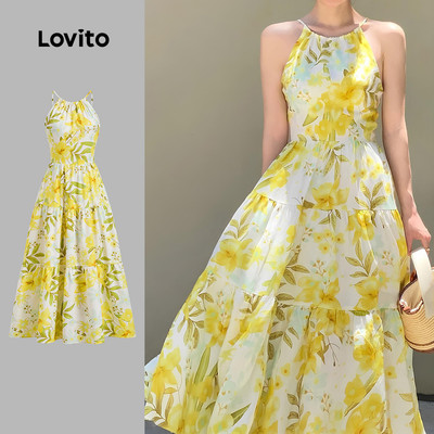Lovito Kỳ nghỉ Đầm Dự Tiệc Phong Cách Khóa Kéo Xếp Ly Chất Liệu Mềm Mại Thích Hợp Cho Mùa Xuân/hè Dành Cho Nữ L137LD194