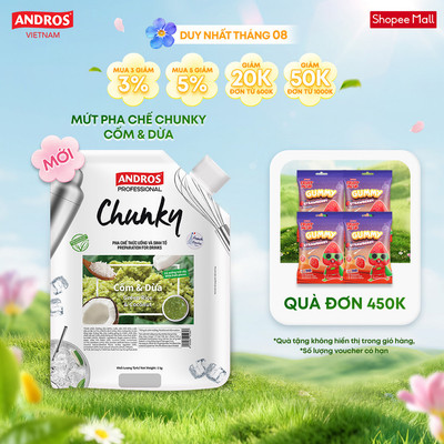 Mứt Trái Cây Pha Chế Cốm & Dừa - Có miếng trái cây thật - Nguyên liệu pha chế - ANDROS CHUNKY - 1kg