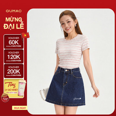 Áo Thun Nữ GUMAC Form Ôm Slim Cổ Tròn Tay Ngắn Chất Thun Sọc Mịn Co Giãn Thoải Mái LATG05051