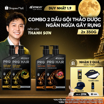 Combo 2 Dầu gội Thảo Dược X-Men For Boss Pro Hair 350G Nuôi Dưỡng Da Đầu, Sạch Gàu và Giảm Gãy Rụng