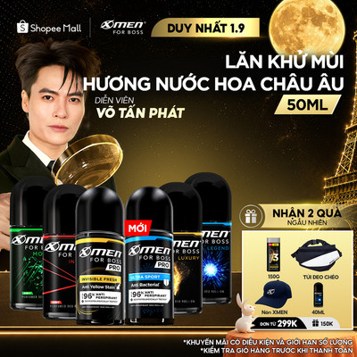 [MỚI] Lăn Khử Mùi Xmen for Boss 50ml, Khử Mùi Vượt Trội, Hương Thơm Nam Tính Suốt 48H