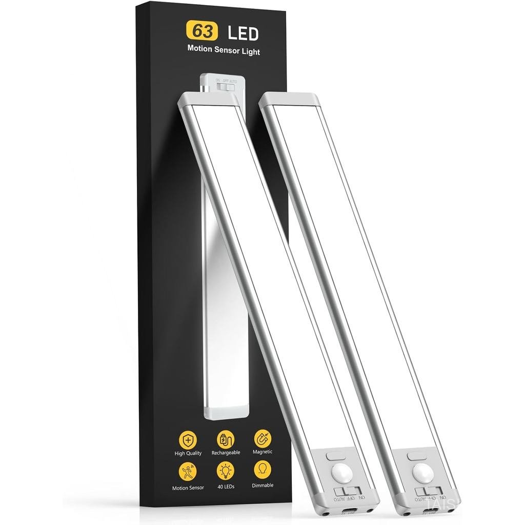 Under Cabinet Lighting, 14.7" Rechargeable Motion Sensor Light Indoor, 2 Pack Magnetic Dimmable Clos