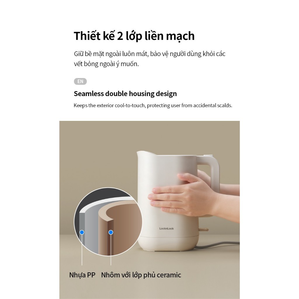☀ Ấm Đun Siêu Tốc Giảm Âm LocknLock Silent electric kettle 1.2L- Màu trắng EJK216WHT - T2CMALL
