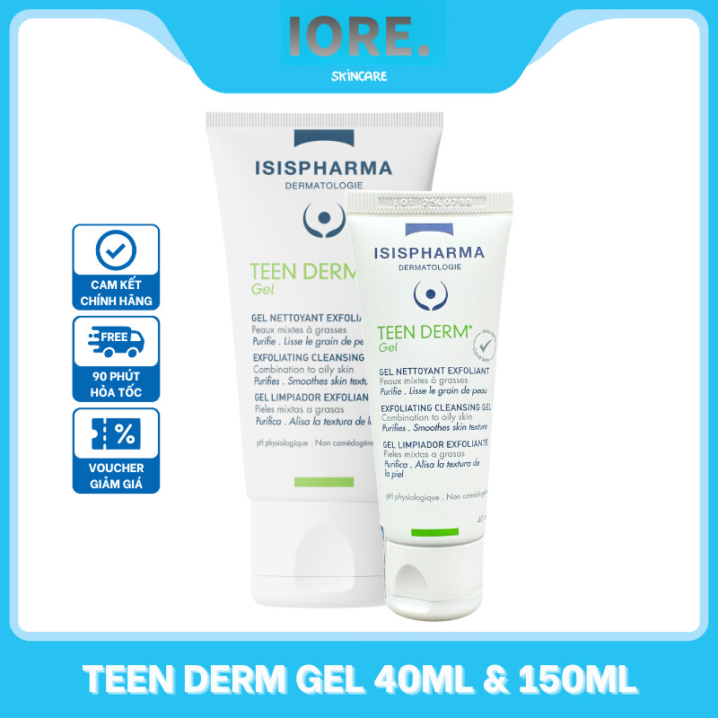 ISIS PHARMA l Gel rửa mặt, giảm nhờn, ngừa mụn Teen Derm Gel IORE.