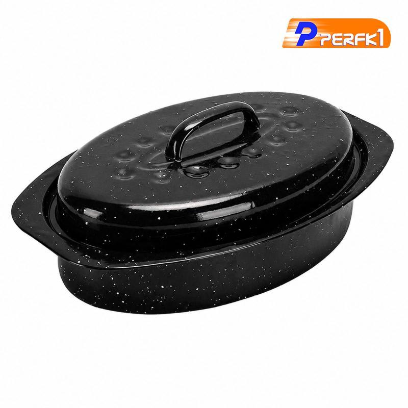 Speckled Black Men Roaster Lided Cast-Iron Men Roaster Cast-Iron Baking Dish có nắp Phân phối nhiệt 