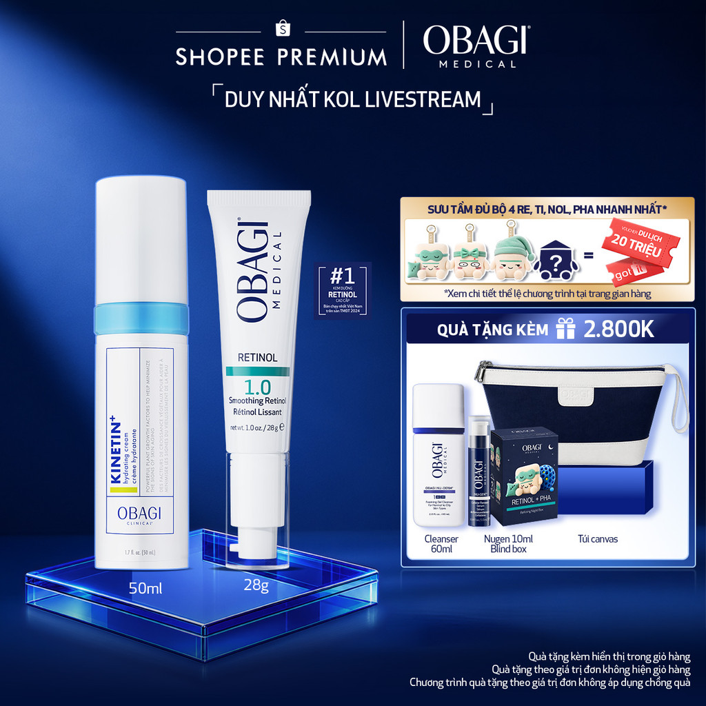 [Obagi-KOL] Bộ đôi Kem Dưỡng Đêm Obagi Retinol 1.0 (28g) và Kem dưỡng phục hồi Obagi Kinetin+Hydrati