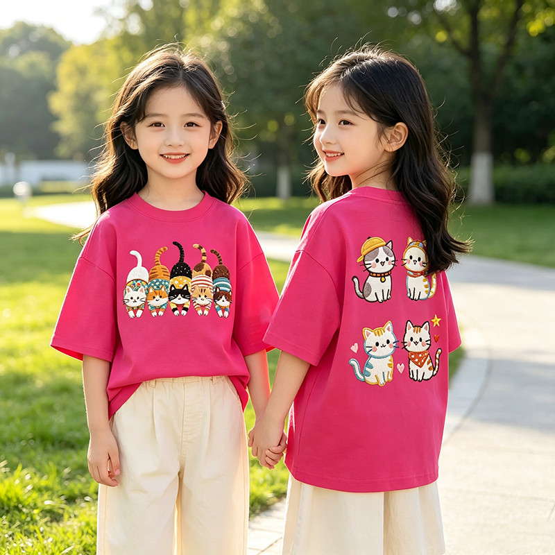[Áo thun nữ in hình hoạt hình] AIMKAIS Hàn Quốc 2-14y Big Children Baby Tees Kids Boys Girls Quần áo Unisex tay ngắn Áo học sinh rộng rãi