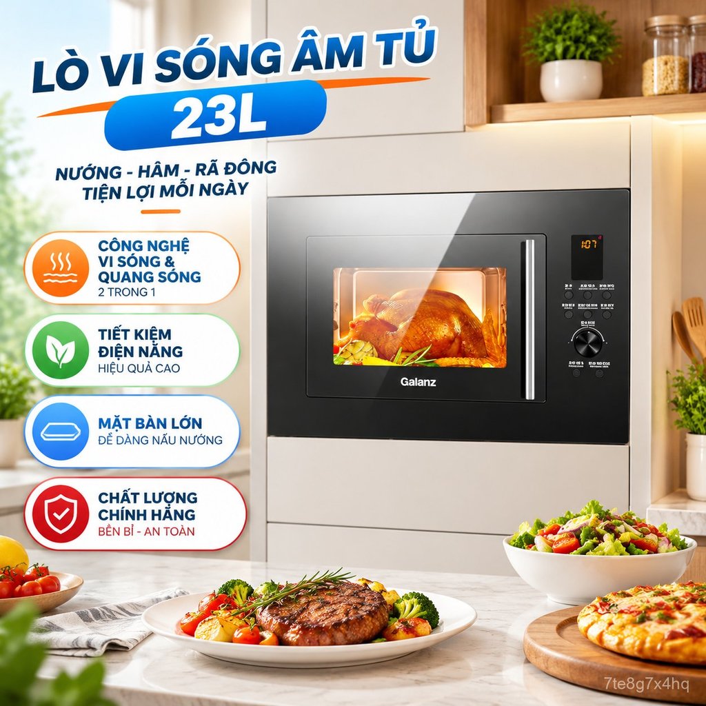 Lò vi sóng âm tủ 23L inox, 2 trong vi sóng quang sóng, mặt kính phẳng, chính hãng bền