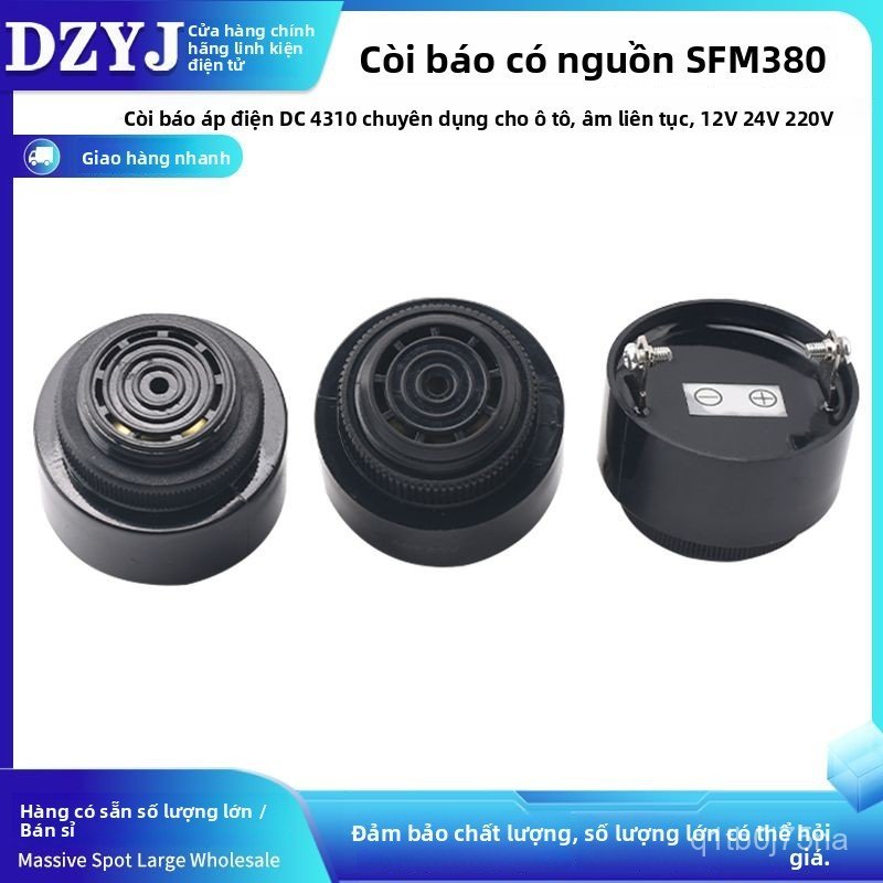Còi buzzer SFM380 12V 24V 220V 4310 áp điện, chuyên ô tô âm liên tục