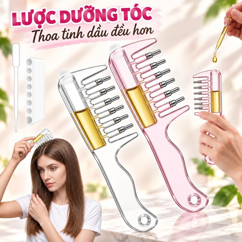 Lược Massage Da Đầu Có Khoang Chứa Tinh Chất – Thoa Serum, Tinh Dầu Dưỡng Tóc…
