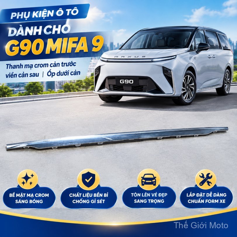 Bộ ốp viền mạ cản trước sau cho Maxus G90 MIFA9 Dajia 9, phụ kiện trang trí ngoại thất bền đẹp giao 