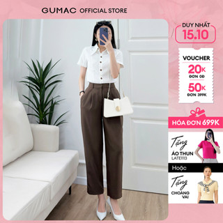 Quần tây nữ baggy túi mổ xếp ly thân trước vải xược hàn thoáng mát thời trang GUMAC LQF0414