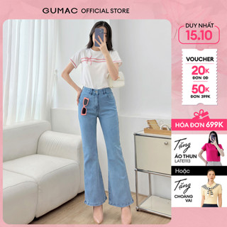Quần jeans nữ ống loe ôm nhẹ đen xanh tôn dáng denim mềm co giãn nhẹ thời trang GUMAC LQJF0540