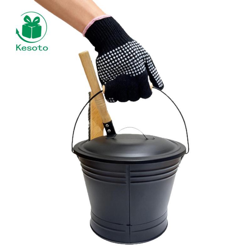 Kesoto Ash Xô Đen Có Nắp Sắt Lò Sưởi Xô Cho Bếp Gỗ Trái Tim Trong Nhà
