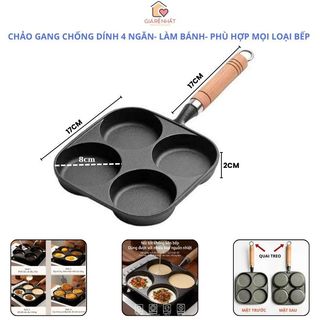  Chảo Gang Chống Dính 4 Ngăn Làm Bánh Khọt Chiên Trứng Nướng Bánh Dễ Dàng Vệ Sinh Phù Hợp Với Mọi Loại Bếp 
