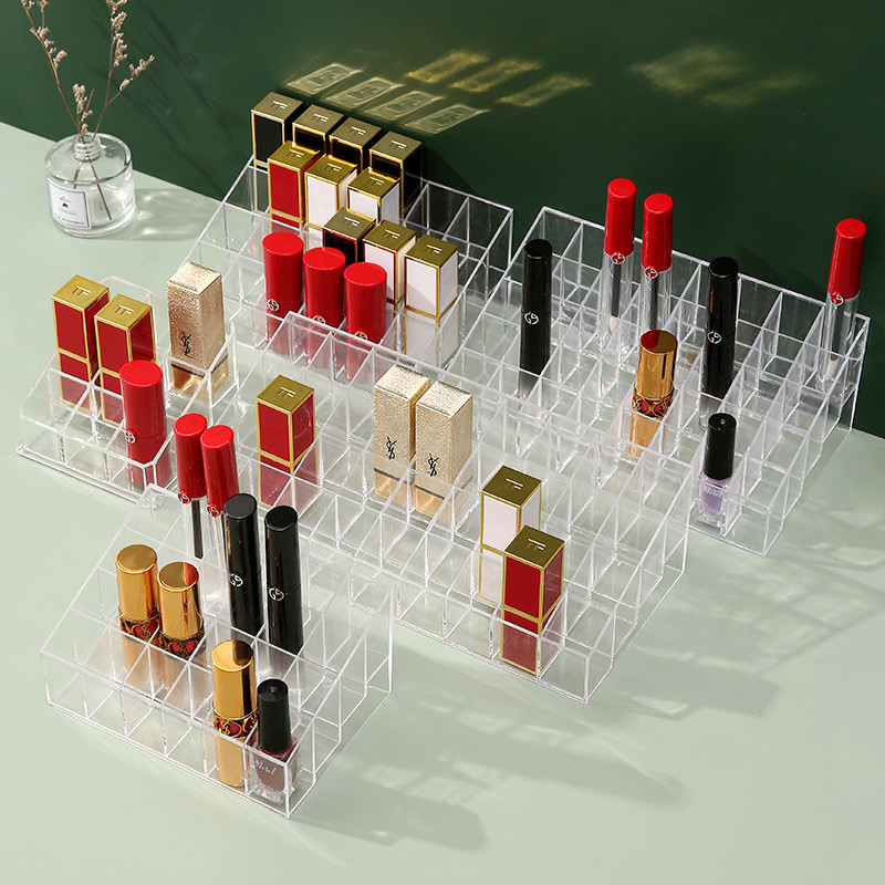 Premium In-Stock#9/24/36/40Transparent Lipstick Storage Rack Organizer Box Plastic Desktop Lipstick 