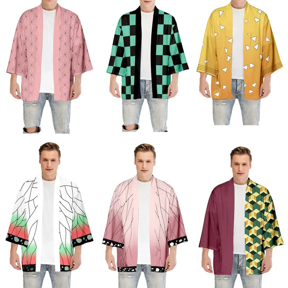 Demon Slayer - Kimono cosplay Tanjiro Yudou unisex với áo khoác và khăn choàng