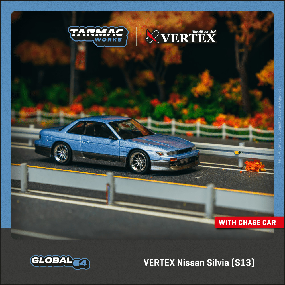 Tarmac Works 1: 64 GLOBAL64 VERTEX Nissan Silvia (S13) Xanh / Xám T64G-025-PU