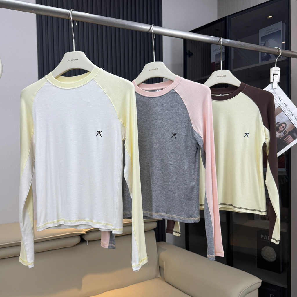 T Tree Rice ai Banana HouseNgoài Trời Mountain Series Raglan Tay áo chặn màu Slim-fit Slimmer Nhìn T