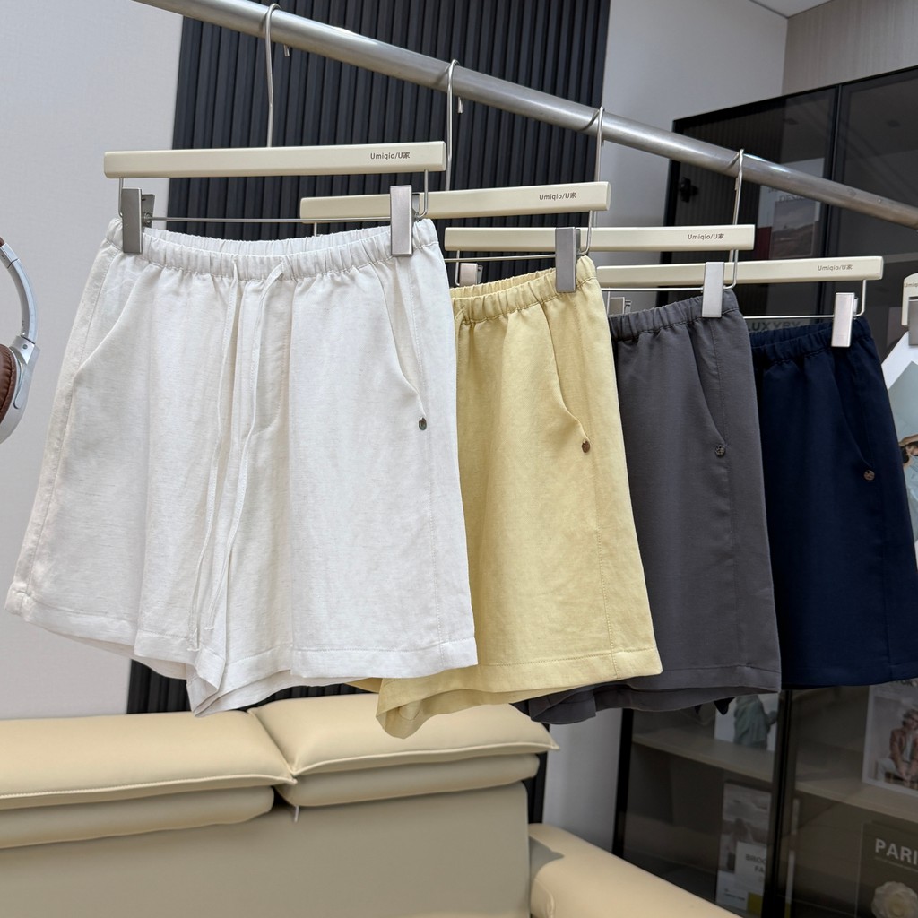 T Tree Rice ai Banana HouseTencel Linen Quần Short Nữ Mùa Hè Cao Cấp Rời Ôm Hơn Nhìn Chữ a Rộng Quần