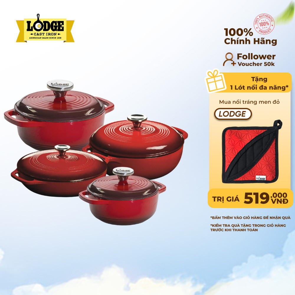 Lodge - Nồi gang phủ men màu đỏ - Nhiều kích cỡ