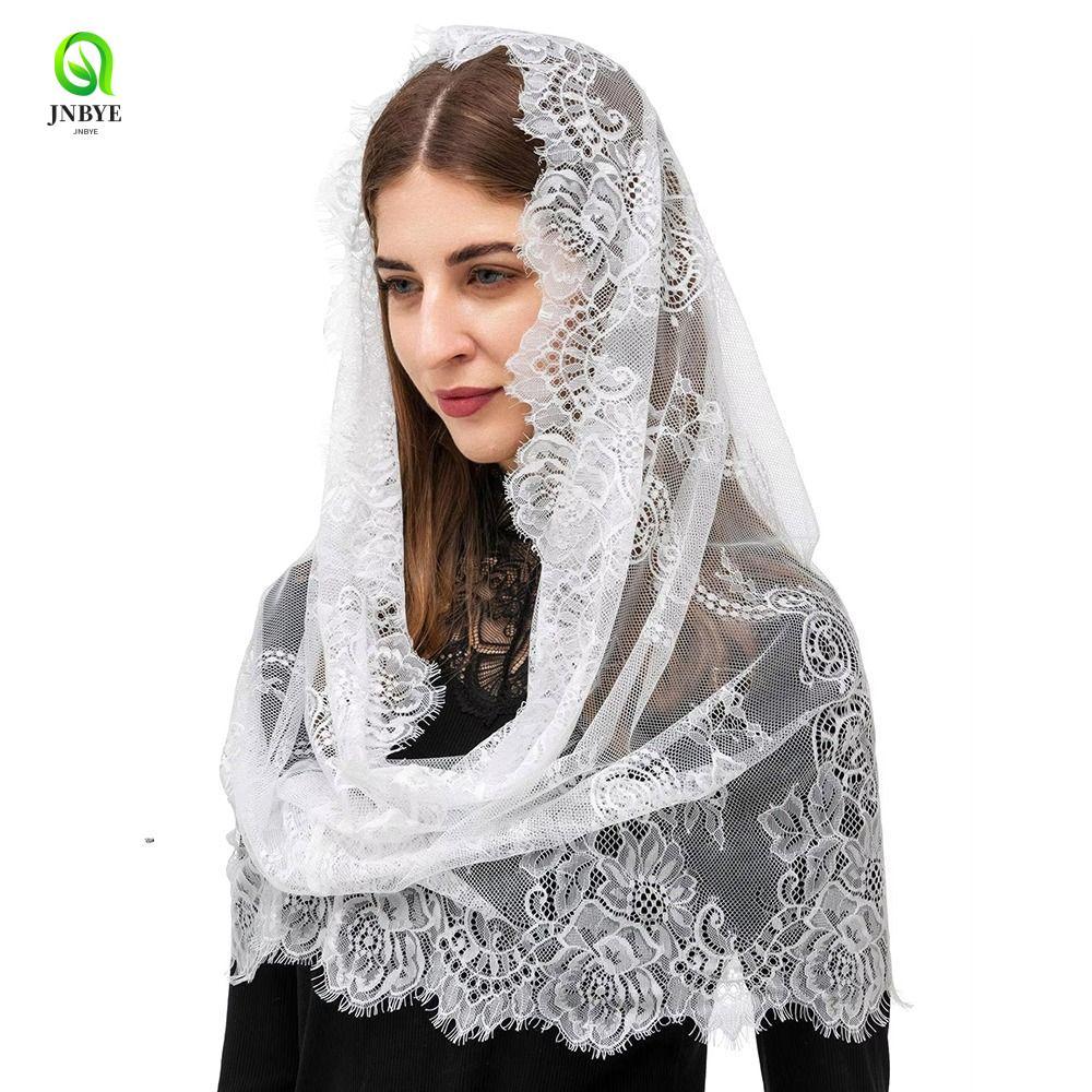 JNBYE Cô Dâu Mantilla, Viền Ren Trắng Đen Thanh Lịch, Phong Cách Tây Ban Nha Cổ Điển Latin Mass Wedd