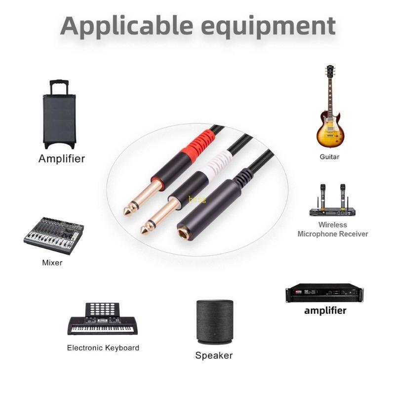 6.35mm 1/4 inch Stereo Female to 2 Dual 6.35mm Male Splitter Cable  Cord