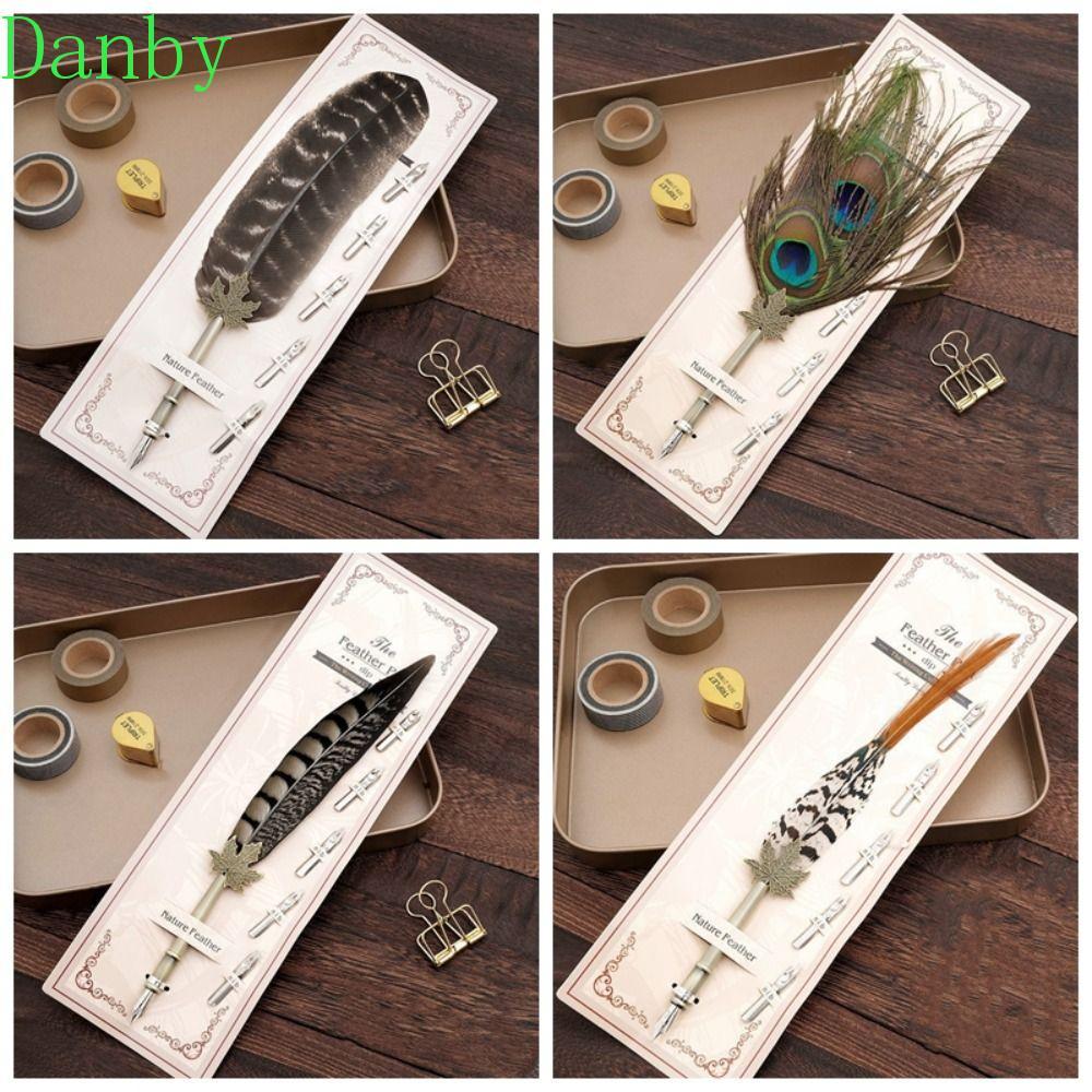 DANBY Peacock Feather Pen, Vintage Nhúng Trong Nước Chữ Ký Bút Mực, Văn Phòng Phẩm 5 Ngòi Bút Máy Ki